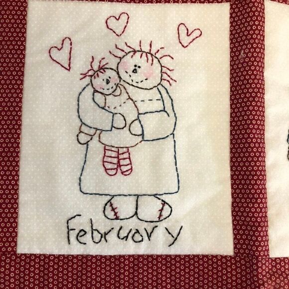 Handmade Kids Quilt 12 Months Embroidery Calendar Vintage Theme - Picture 5 of 8
